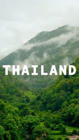 Vertical-Video-Drone-Shot-Of-Terraced-Rice-Paddy-Fields-Overlaid-With-Animated-Graphic-Spelling-Out-Thailand